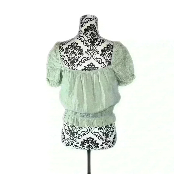 Primark Green Eyelet Floral Puff Sleeve Stretch Crop Smocked Peasant Blouse, S - Picture 11 of 12
